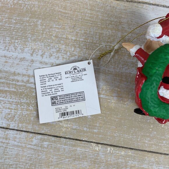 Kurt Adler Rudolph Series Santa Laying on Christmas Wreath Ornament Kohls NWT - Picture 8 of 9